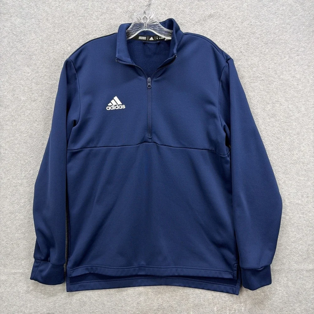 Adidas 1/4 Zip Pullover Men Medium Blue Team Issue Performance Fleece Sweatshirt